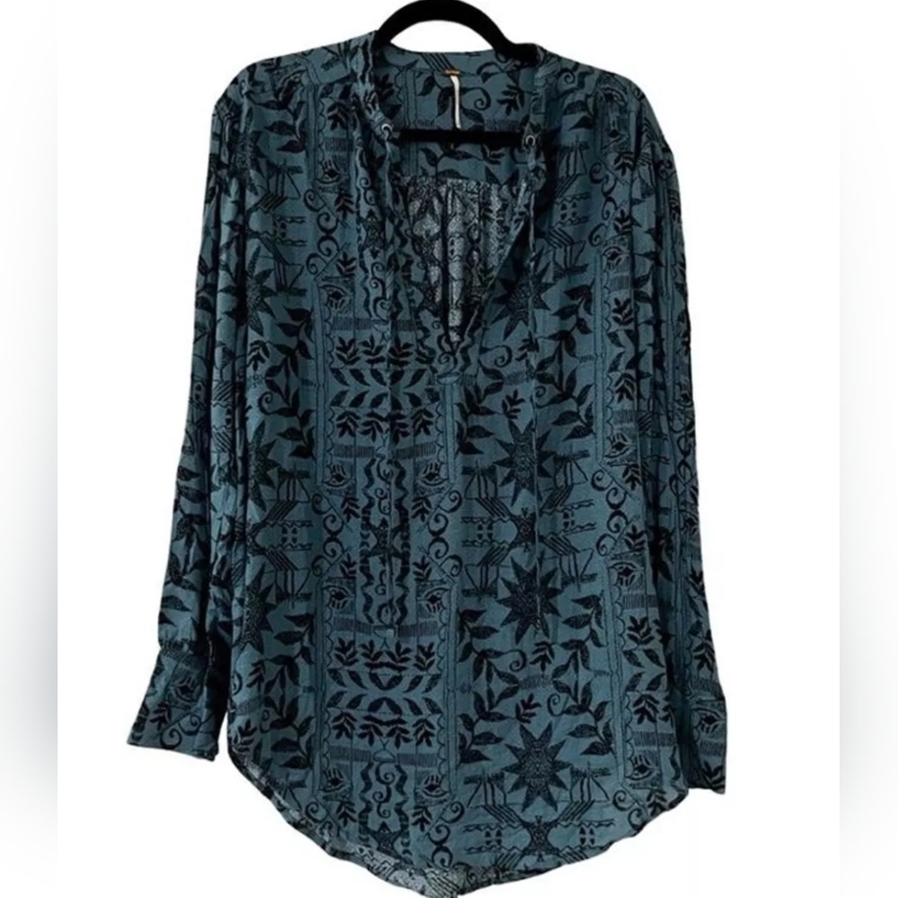 Free People Teal Floral Tunic Top - Picture 7 of 8